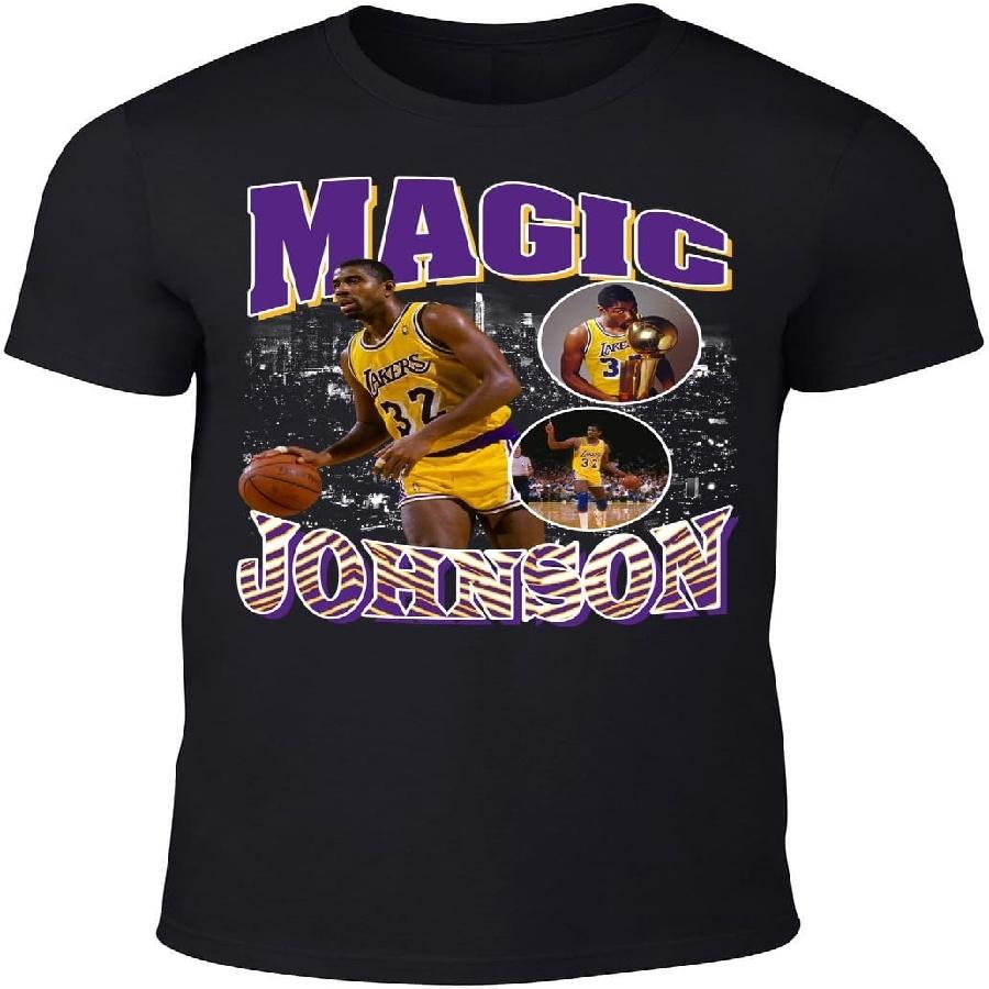 DTGVirgil Черная Футболка Мужская Взрослая Стиль Лос-Анджелес Мэджик Джонсон Бутлег Стиль Ретро Стиль S чёрный