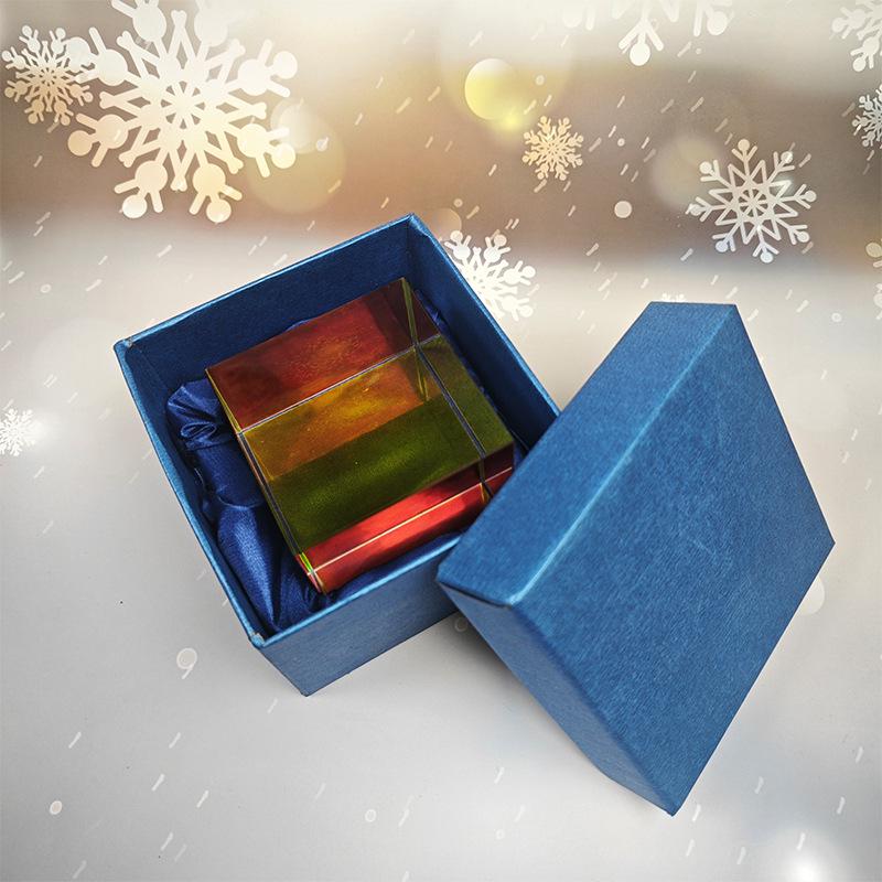 Three-Color Crystal Cube Prism: Study Ornament & Sun Catcher