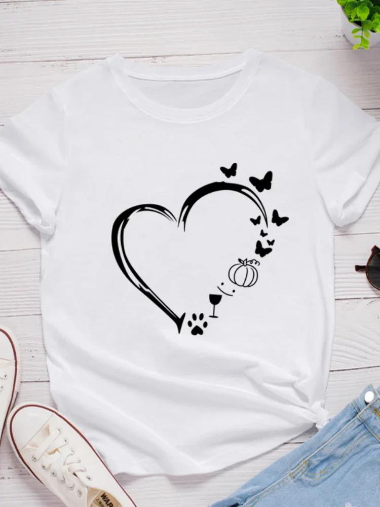 Butterflies Heart Print Women T Shirt Short Sleeve O Neck Loose Women Tshirt Ladies Tee Shirt Tops Clothes Camisetas Mujer