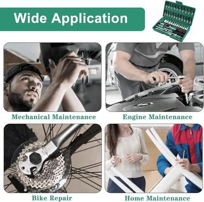 46 Pieces 1/4 Inch Drive Socket Ratchet Wrench Set, with Bit Socket Set Metric and Extension Bar for For Car Repair, Bicycle