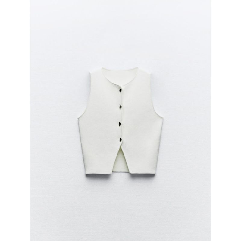 Za2024 Summer New Product Women's Clothes Fashion All-Match Slim Looking Single-Breasted Sleeveless Plain Stitch Short Top 5536027