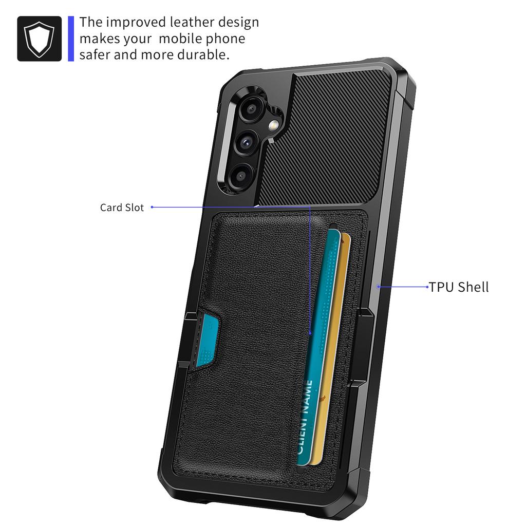 Back Case for Samsung Galaxy A24 4G (162.1 X 77.6 X 8.3mm) ZM02 PU Leather+TPU Card Holder Four Corners Shockproof Phone Shell