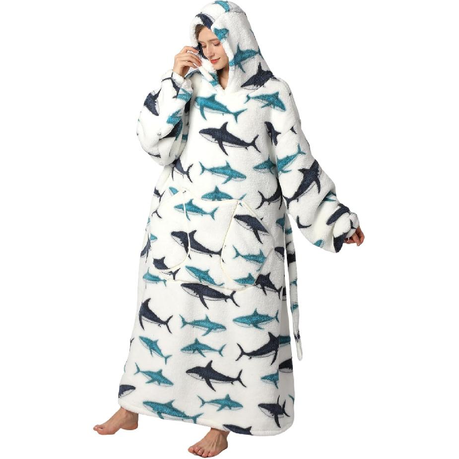 Wearable Blanket Hoodie for Adults Oversized Womens Blanket Hoodie Extra Long Blanket Hoodie with Big Pockets