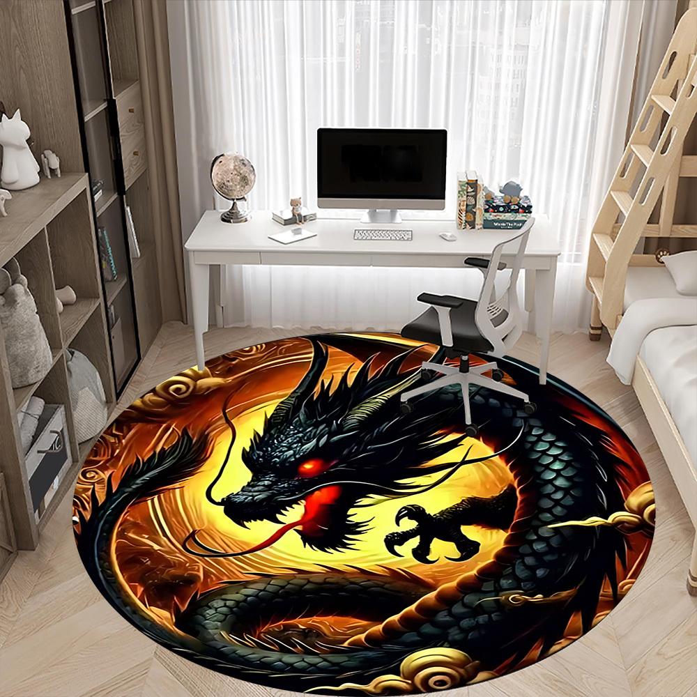 1pc Dragon Art Chair Carpet for Office Non-Slip, Machine Washable Rug for Office, Room - Holiday Decor, Machine Made Yy251016096