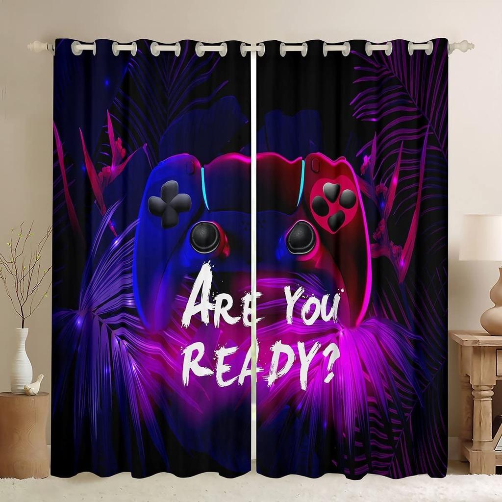 3D Print Cheap Etro Video Game Retro Controlle E-Sports 2 Pieces Shading Window Curtains for Living Room Bedroom Home Decor Hook