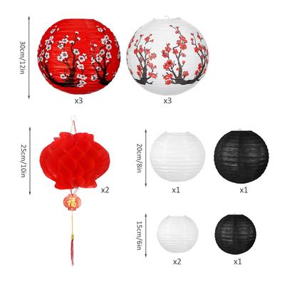 Chinese Paper Lanterns, Cherry Blossom and Plum Blossom Circular Party Lanterns, for Decorating Festivals, Birthday