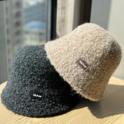 Furry  Fashionable Versatile Warm and Cold Proof Autumn and Winter Large Head Circumference Face Showing Small Bucket Hat Trendy