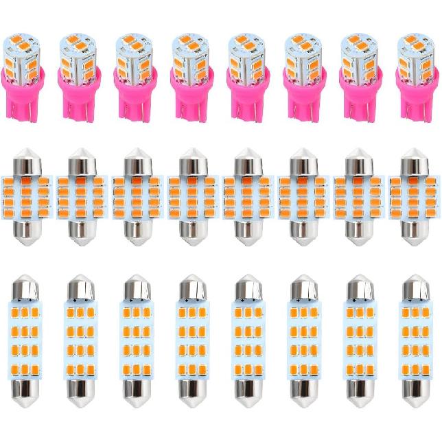 24PCS Car LED Dome Interior Bulb Light Kit, T10 31mm 41mm Bulb Vehicle Light Replacement Kit, Automotive Interior Map License Plate Trunk Light Set,