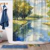 Impressionistic River Landscape Shower Curtain - Lush Trees & Reflective Water, Polyester, 70.8x70.8", 12 Hooks, Washable