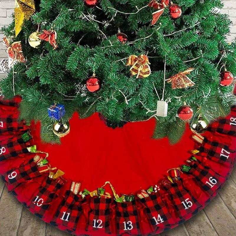 Christmas Tree Skirt Foot Carpet Base Cover with 24 Day Countdown Home Mall Family Gatherings Festive Holiday Decoration