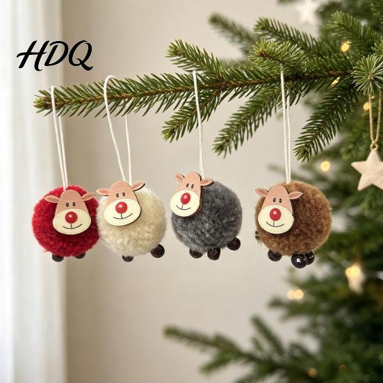 Christmas Gift Accessories 4Pcs Elk Hanging Ornaments with Wooden Faces Reindeer Pendants Rustic Holiday Decor for Xmas Tree Home And Party