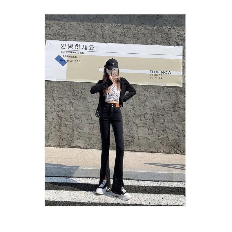 Stretch High-waisted Skinny Jeans with Slit Front