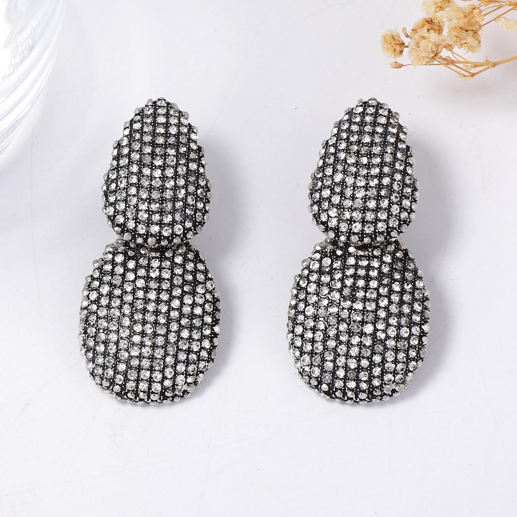 European and American Exquisite Light Luxury High-end Design Sense Alloy Geometry Full Diamond Temperament Sense Earrings Banquet Party Woman