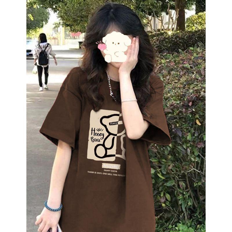 Women's Round Neck Short Sleeve Tee Loose Fit Casual Letter Printed T-Shirt Korean Style Summer Top
