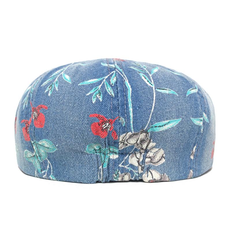 Baskenmütze für Damen, Denim-Druck, floraler achteckiger Hut, bemalter Hut, britischer Forward-Hut, Newsboy-Mütze