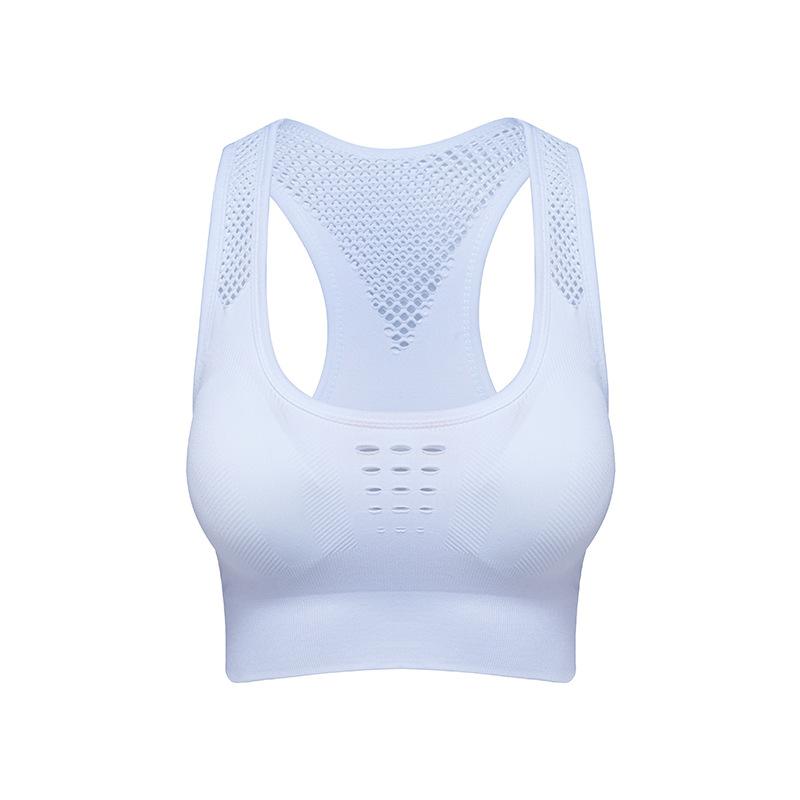 High elastic and breathable sports hollow beauty back bra high strength shockproof running bra yoga underwear without steel ring S белый