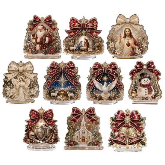 Indoor Winter Holiday Decorations Christmas Faux Diamond Painting Tabletop Ornaments, Beginner-Friendly DIY Acrylic Rhinestone Art Decor Craft