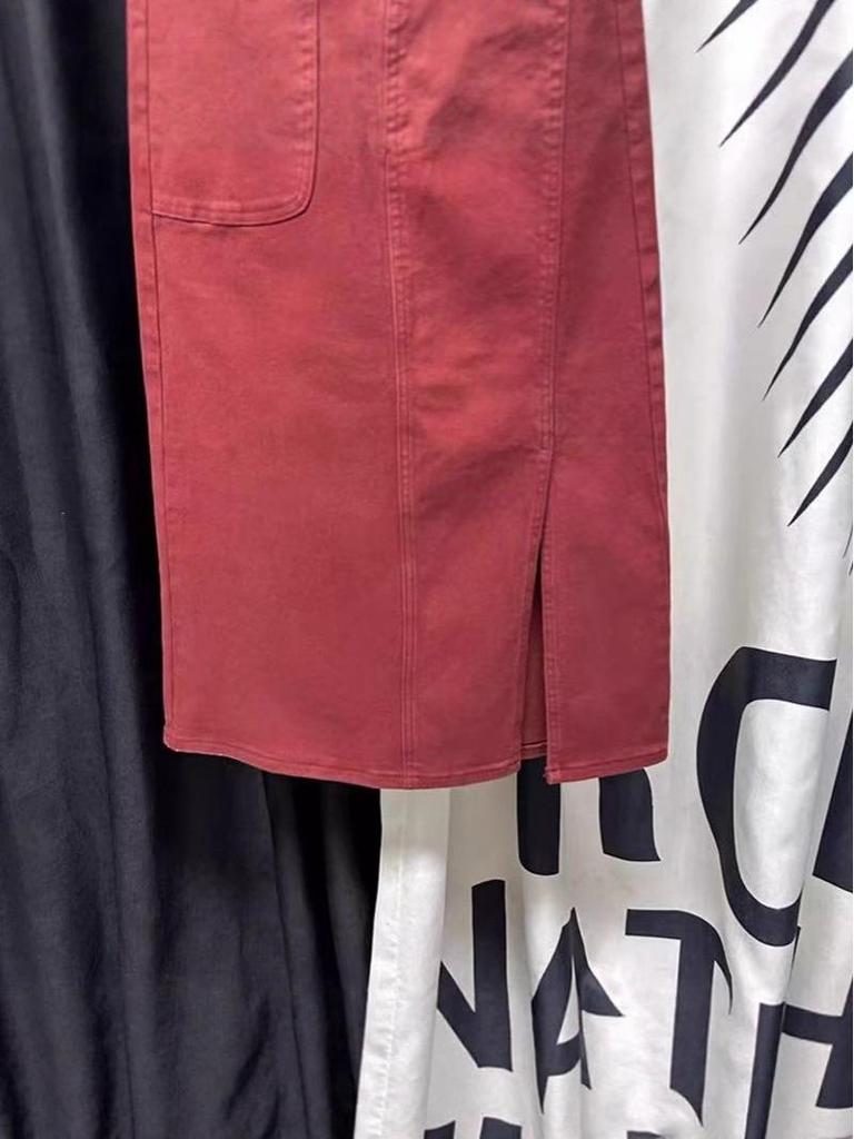 Women's High Waist Black Denim Side Split A-line Skirt - Plus Size, Slim Fit, 2025 Spring/Summer Collection
