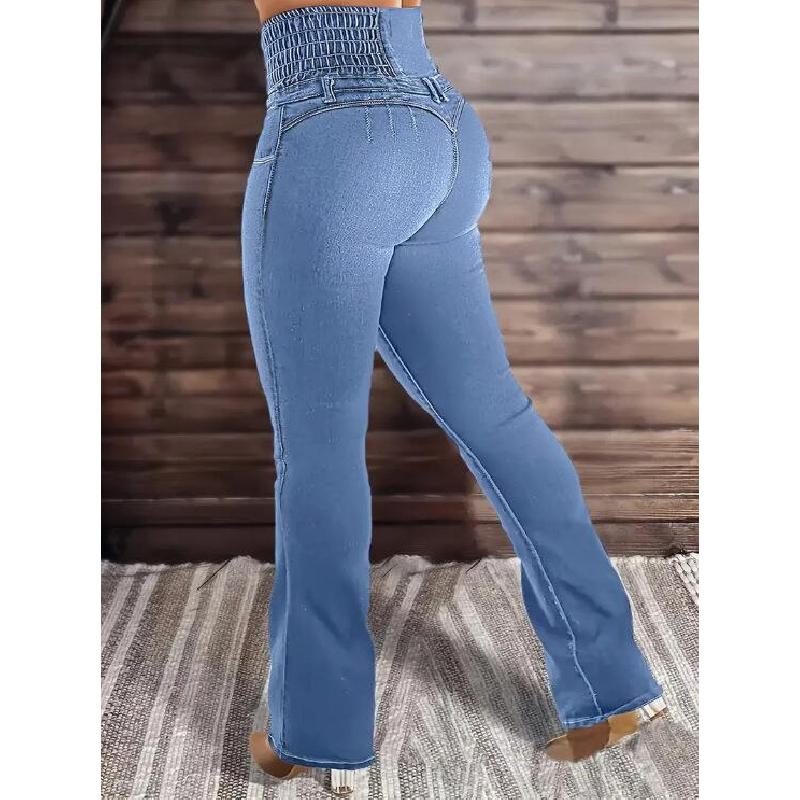 2026 New High-Waisted Slim-Fit Stretchy Button-Front Women's Flared Denim Pants