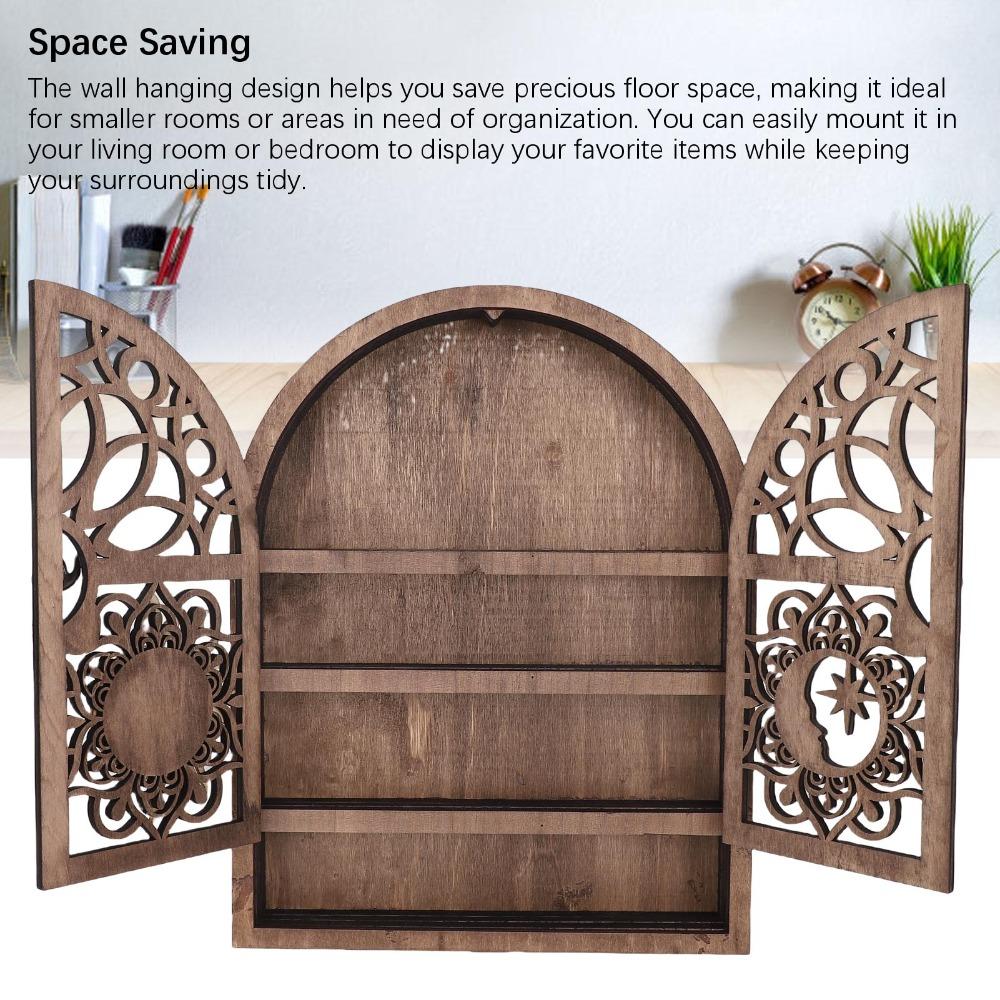 Sun and Moon Design Wall Crystal Display Shelf Wall Hanging Wooden Wall Shelf