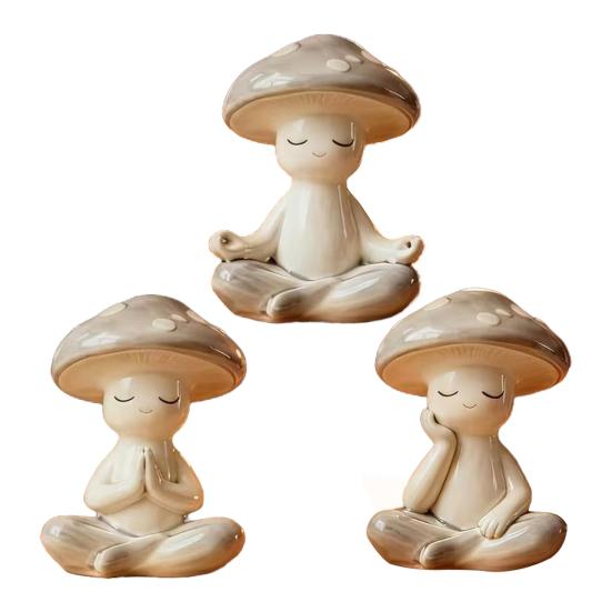 Zen Meditation Mushroom Sculpture Resin Mushroom Figurine for Living Room Home Office Desk Patio Garden Decor