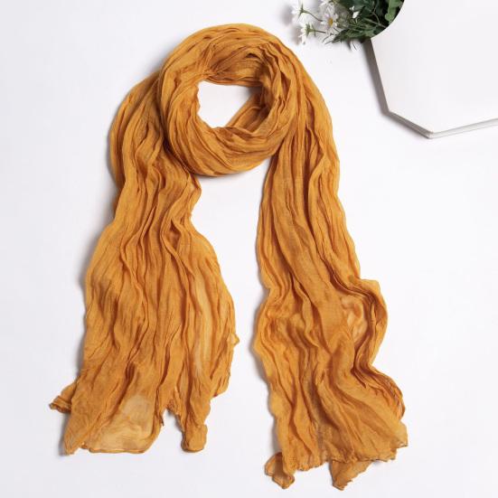 Women Scarf Solid Color Long Wide Crumple Thin Decorative Soft Perspective Wrinkled Scarf Clothes Accessory