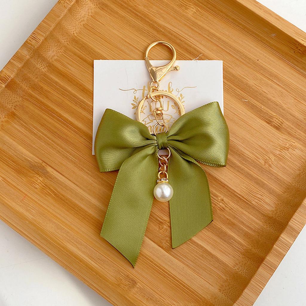 Elegant Ribbon Bows Keychain With Imitation Pearls Detail For Handbag Purse Decoration Practical Alloy Keyring Accessory