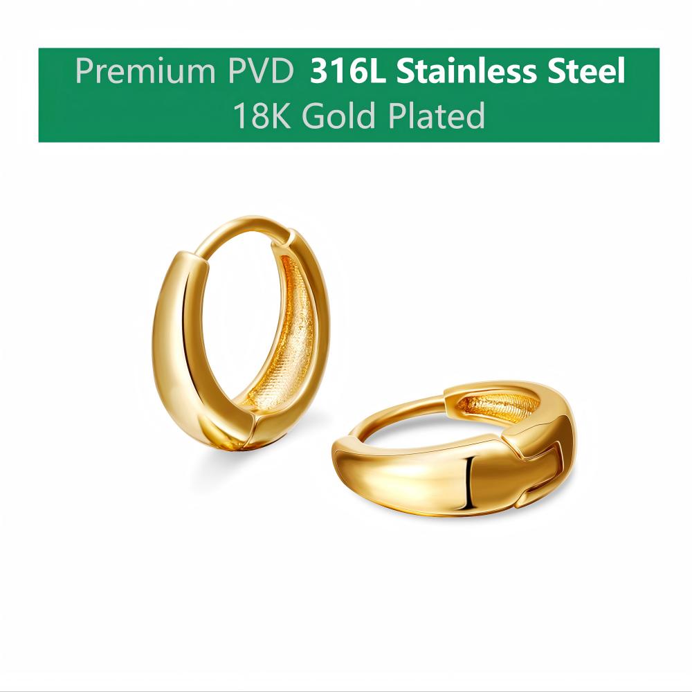 Stainless Steel 1 Pair Minimalist Huggie Hoop Earrings For Women Gold Color Tiny Round Circle 8/10/12mm Punk Unisex Rock Earring
