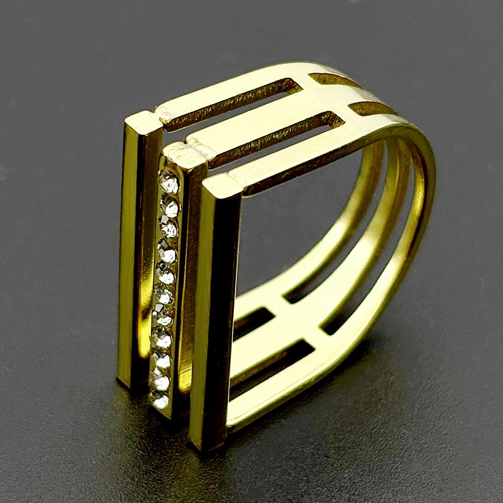 Minimalist Multi-Layer Rhinestones D-Shaped Ring For Women Men Stainless Steel Gold Color Finger Ring Statement Jewelry Gift