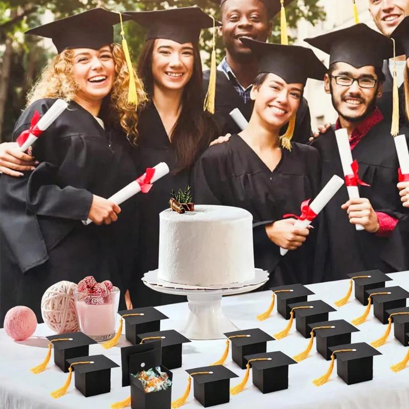 10Pcs Graduation Hat Candy Gift Box With Tassel Graduation Party Favors Decoration Graduation Cap Box