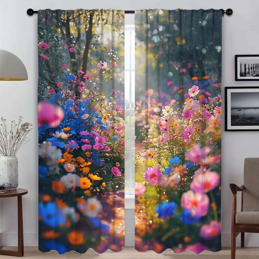 Partition Wildflower Elegant Room Curtains 2 Pieces Shades Window Curtain for Room 2 Panel Tulle for Bedroom Living Kitchen Home