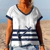 Summer Striped Anchor 3D Print T-Shirts Women V-Neck Short Sleeve T Shirt Y2k Harajuku Tees Casual Loose Tops Female Clothing