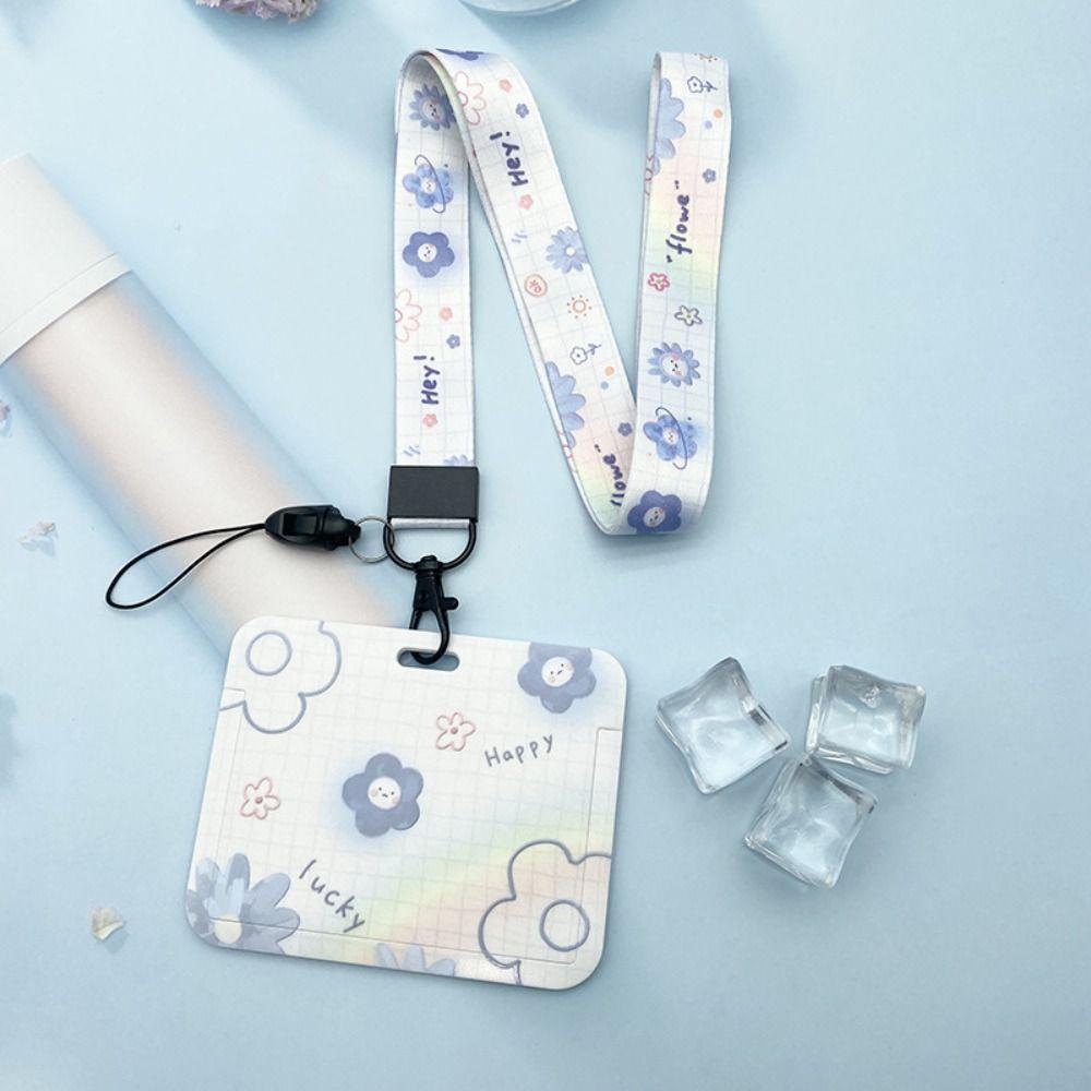 Cartoon Fresh Flower Card Holder Students Bus Card Access Card Case Credit ID Card Cover Lanyard Holders Cute Key Chains
