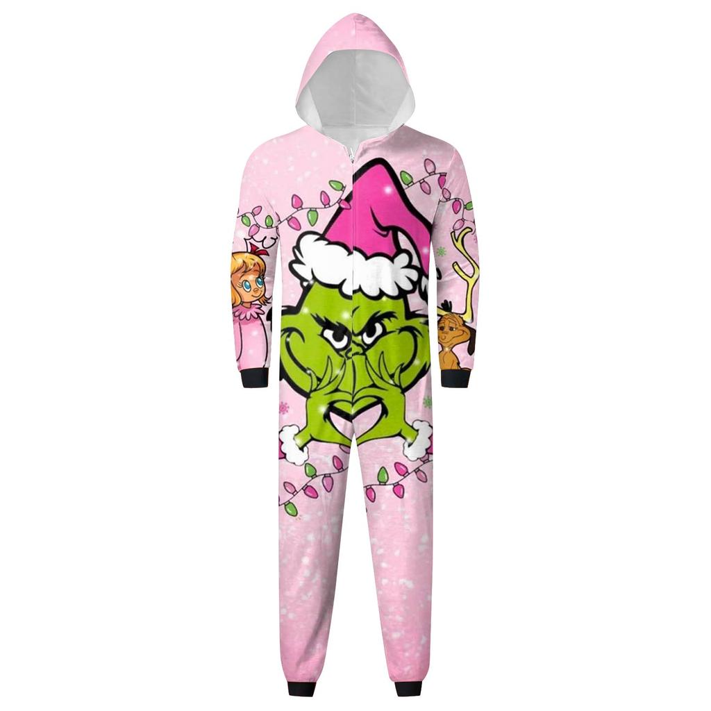 Parent-Christmas Printed Parent-Child Hooded Zip One-piece Homewear