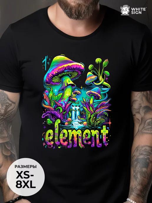 Bright oversized summer T-shirt: Mushrooms print M