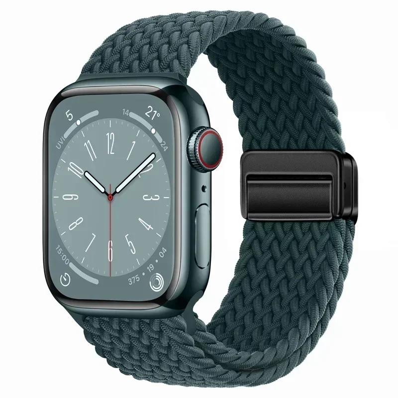 Nylon Braided Loop Strap for Apple Watch Ultra2 49mm 9 8 7 45 41mm Metal Magnetic Bracelet Wristband for 6 5 4 3 SE 44 40mm Band