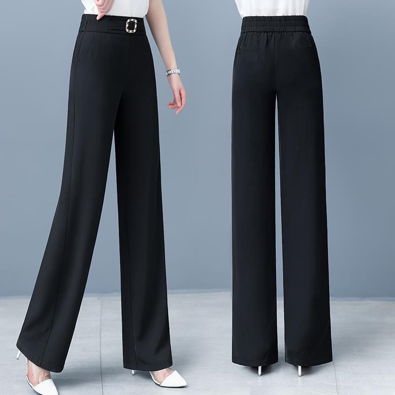 Women's Loose Summer High-Waist Slimming Wide-Leg Straight Pants - Solid Color with Excellent Drape