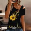 Women Flower Pattern Print Cold Shoulder Short Sleeve T Shirt Irregular Cutout Neck Casual Summer Blouse Top