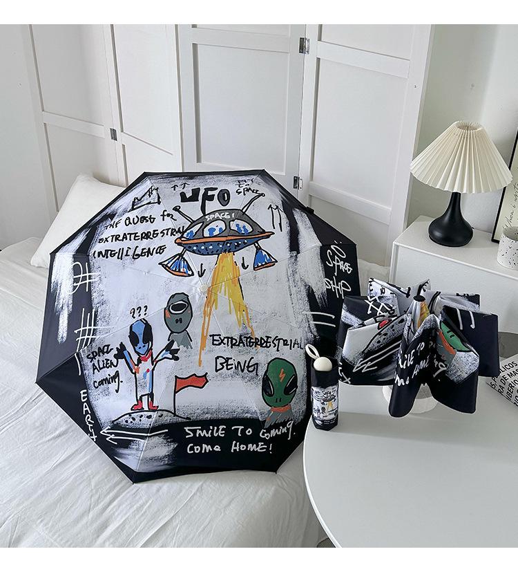 

Женский зонт от солнца двойного назначения: Автоматический, Солнцезащитный и Дождевой Зонт с Солнцезащитным Покрытием из Черного Клея, Складной, Японский и Корейский Стиль Three-fold 8-rib automatic