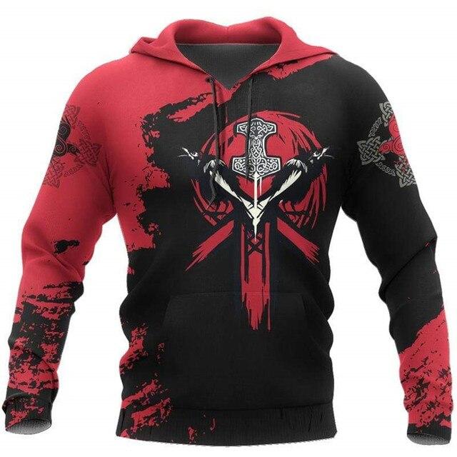 Menn Hettegenser Vikings Odin S Skull 3D All Over Printed Mote Hettegensere Unisex Høst Casual Dame Streetwear Pullovere