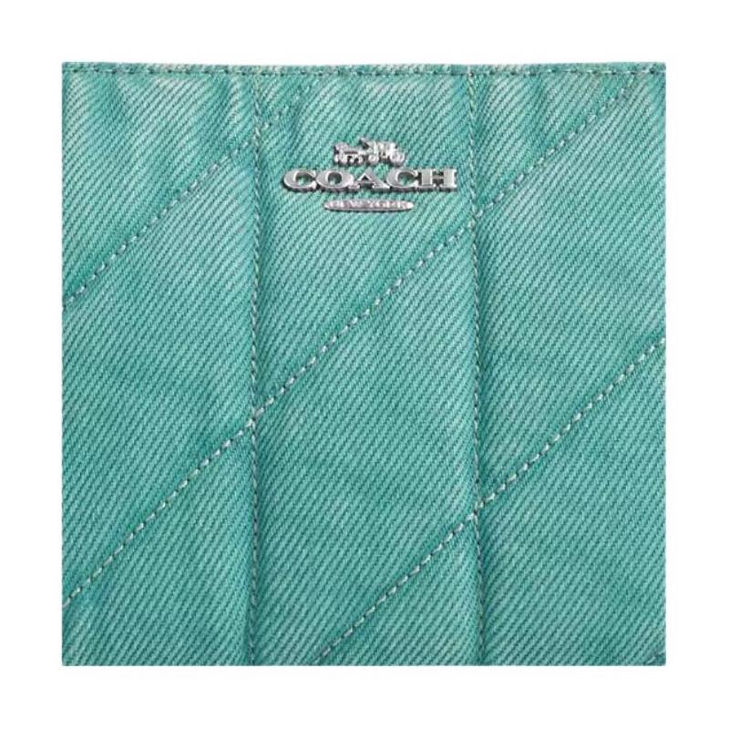 Coach Nolita 19 Diamond Pattern Hardware Denim Handbag Small Women's Ivy Green