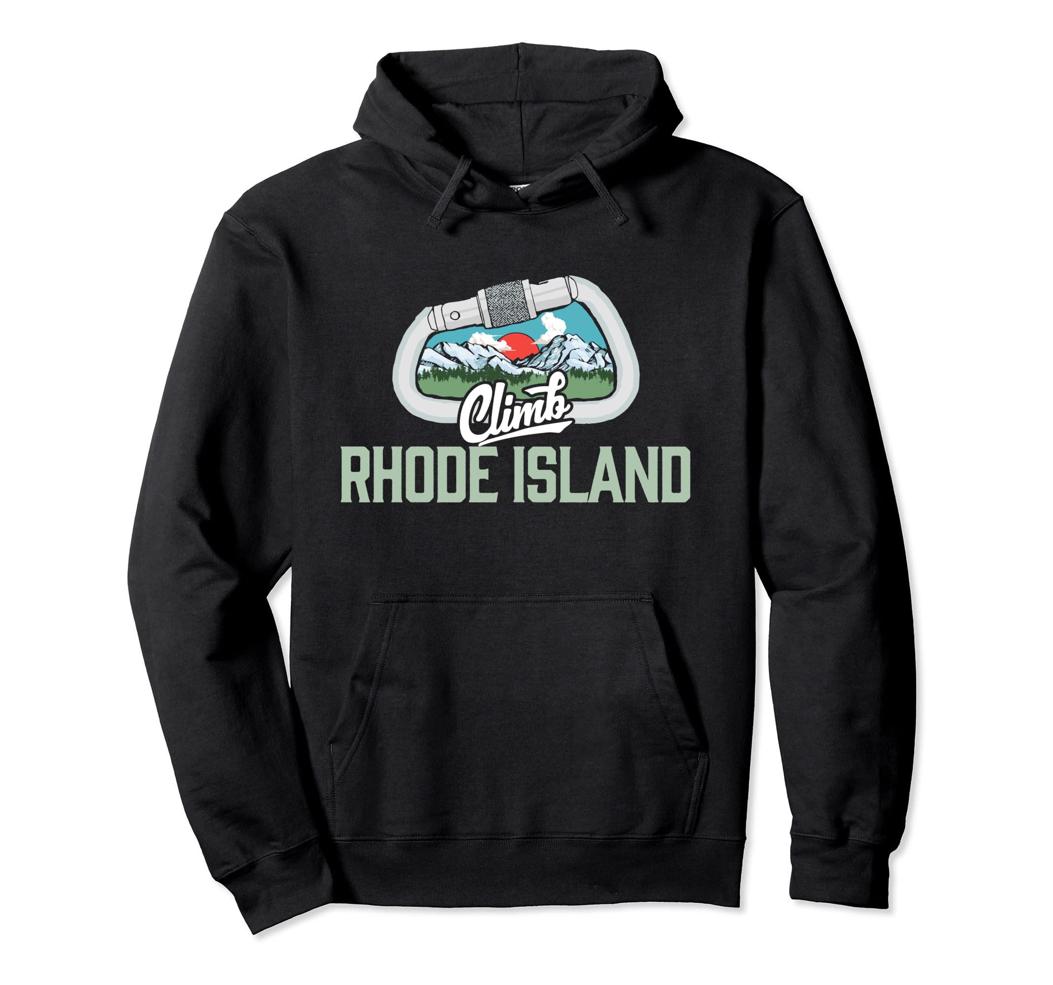 

Climb Rhode Island Retro Rock Climbing Vintage Carabiner Hoodie