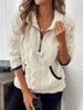 2025 Autumn/Winter European & American Lapel Jacquard Half-Zip Plush Pocket Short Sweatshirt