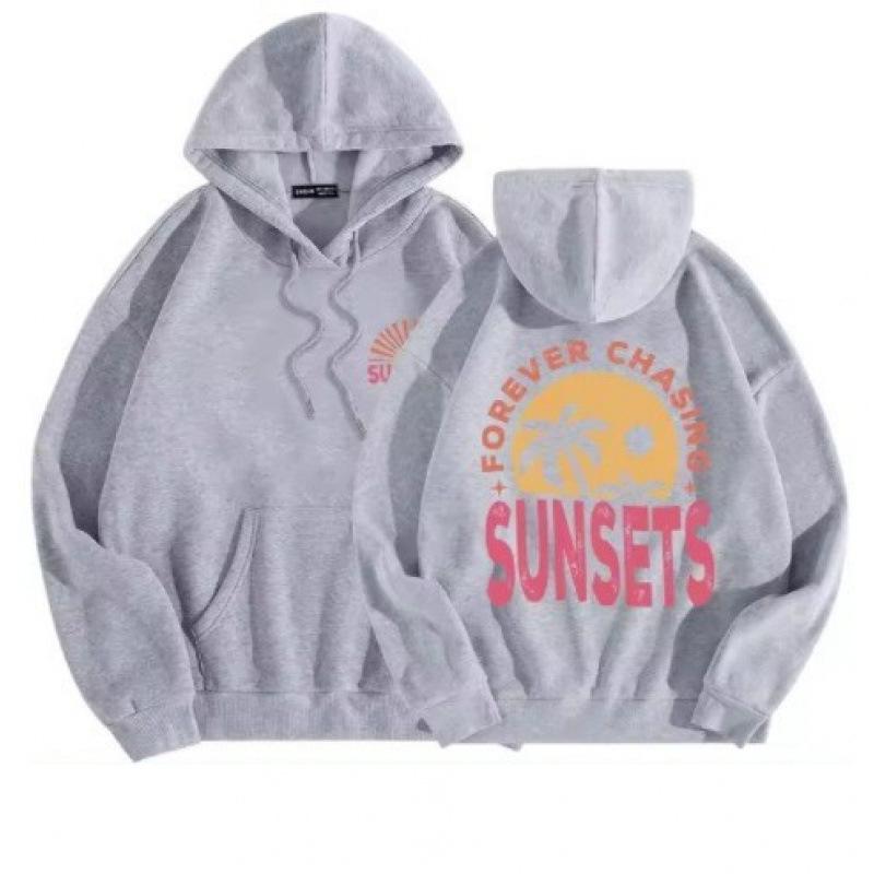 Women's Warm Casual Top Sunset Style Fashionable Printed Hoodie Back Letter Slogan Drawstring Hoodie