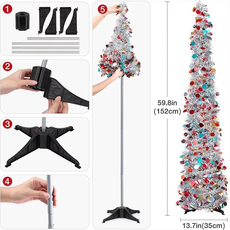 150cm Artificial Christmas Tree Decorations ,Pencil Xmas Tree for Home Party Office Fireplace Holiday Decorations
