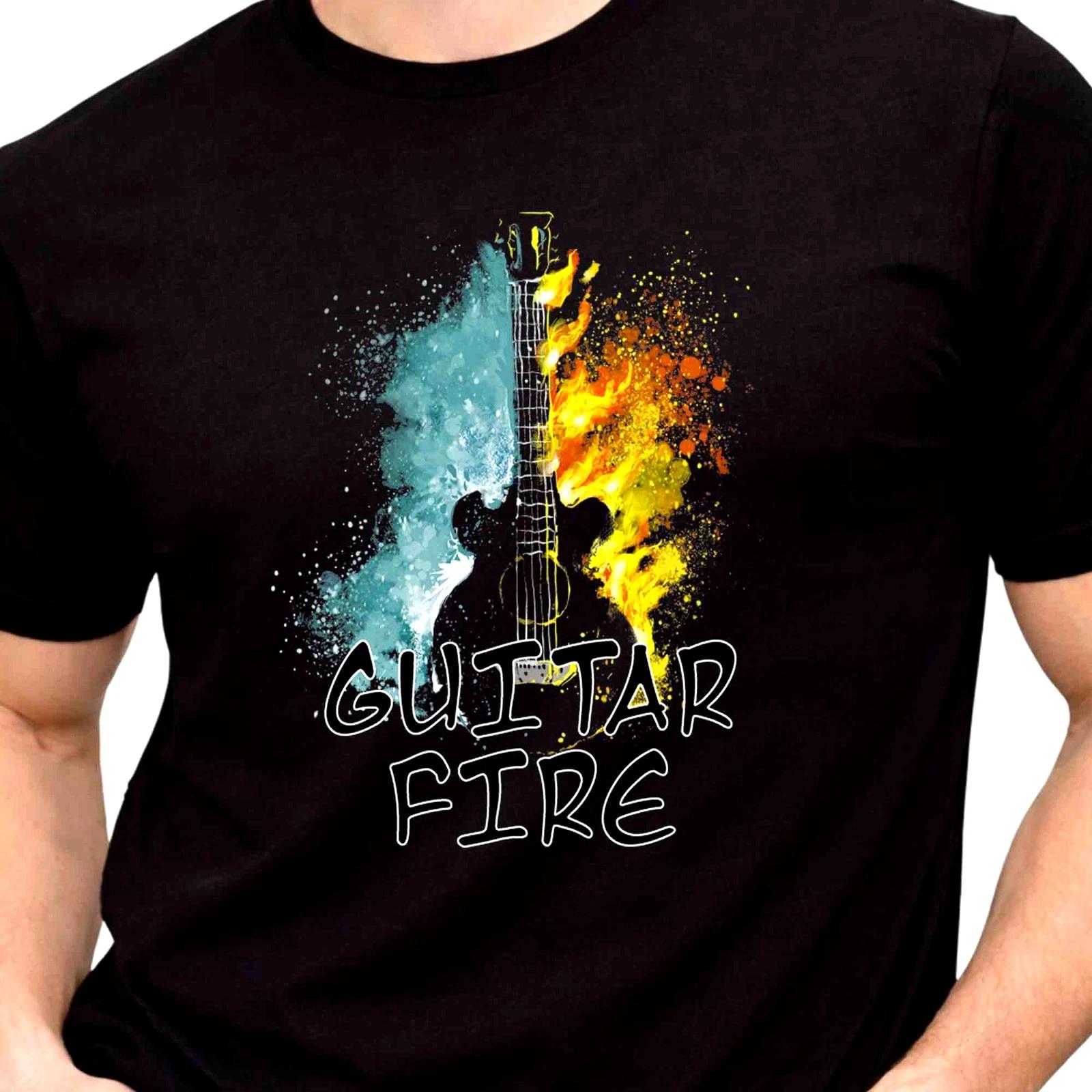 Guitar Fire Electric Flames Graphic T-Shirt Music Lover Rock Band Style Tee XXXL