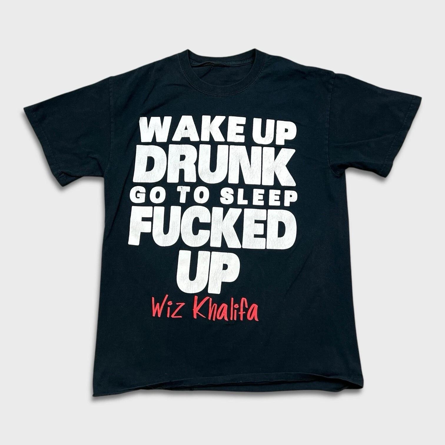 

Wiz Khalifa T Shirt Mens Small Black Wake Up Drunk Graphic Short Sleeve Rap Tee L