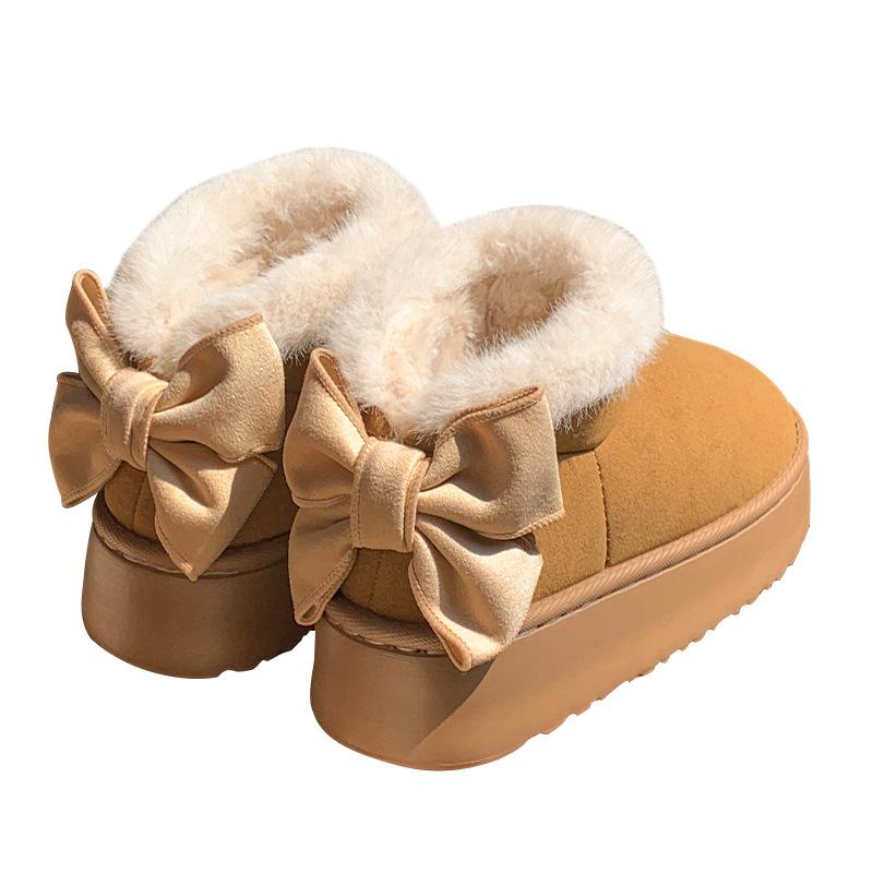 The new wool bag and bow cotton shoes can be worn outside with thick soles to increase the height in winter. Versatile velvet warm snow boots
