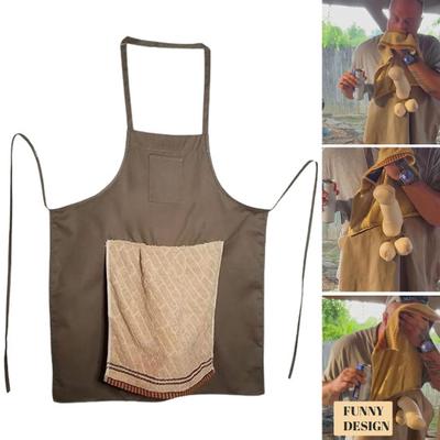 Men's Prank Apron with Surprise Pocket Novelty Kitchen Apron White Elephant Bachelor