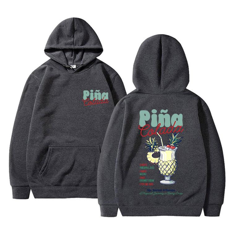 Lustiger Pina Colada Cocktail Doppelseitiger Grafik Hoodie Herren Damen Mode Übergroße Sportbekleidung Herren Freizeit Langarm Kapuzenpullover